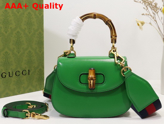 Gucci Mini Top Handle Bag with Bamboo Green Leather 686864 Replica