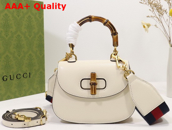 Gucci Mini Top Handle Bag with Bamboo White Leather 686864 Replica