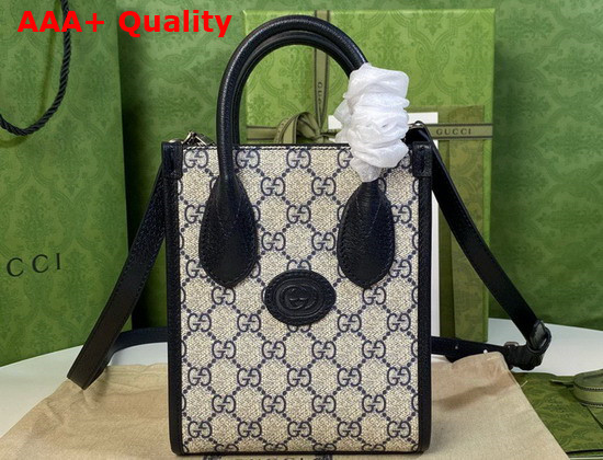 Gucci Mini Tote Bag With Interlocking G Beige and Blue GG Supreme Canvas 671623 Replica