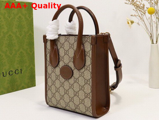 Gucci Mini Tote Bag with Interlocking G Beige and Ebony GG Supreme Canvas 671623 Replica