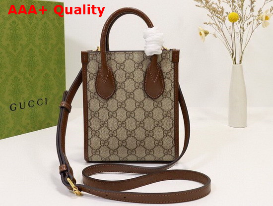 Gucci Mini Tote Bag with Interlocking G Beige and Ebony GG Supreme Canvas 671623 Replica