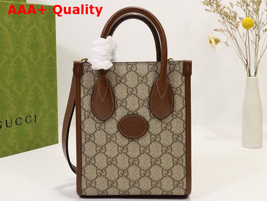 Gucci Mini Tote Bag with Interlocking G Beige and Ebony GG Supreme Canvas 671623 Replica