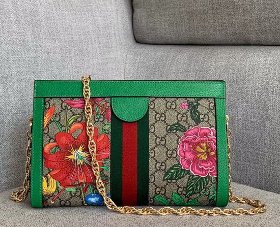 Gucci Online Exclusive Ophidia GG Flora Small Shoulder Bag Green and GG Supreme Flora 503877