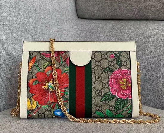 Gucci Online Exclusive Ophidia GG Flora Small Shoulder Bag White and GG Supreme Flora 503877