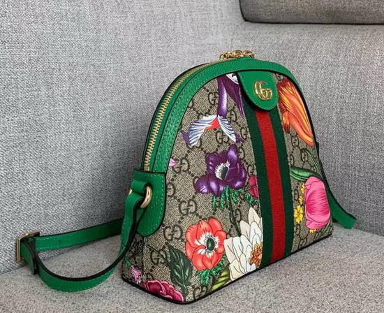 Gucci Online Exclusive Ophidia GG Flora Small Shoulder Green and GG Supreme Flora 499621