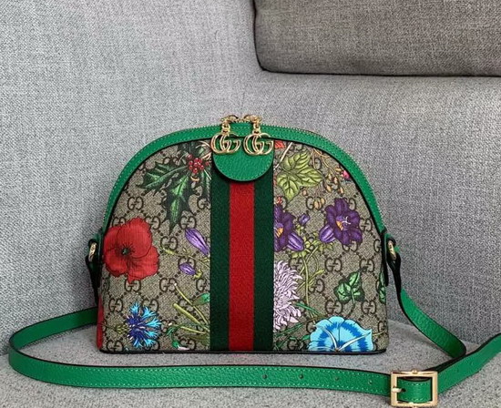 Gucci Online Exclusive Ophidia GG Flora Small Shoulder Green and GG Supreme Flora 499621