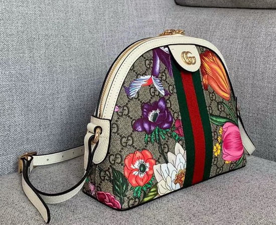 Gucci Online Exclusive Ophidia GG Flora Small Shoulder White and GG Supreme Flora 499621