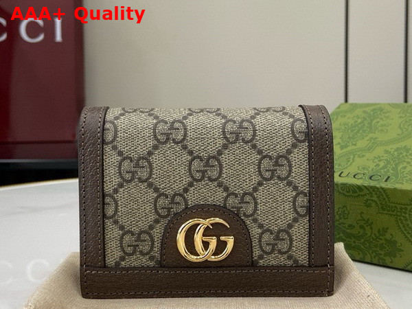 Gucci Ophidia Card Case Callet in Beige and Ebony GG Supreme Canvas 523155 Replica