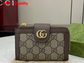 Gucci Ophidia Card Case Wallet in Beige and Ebony GG Supreme Canvas 725662 Replica