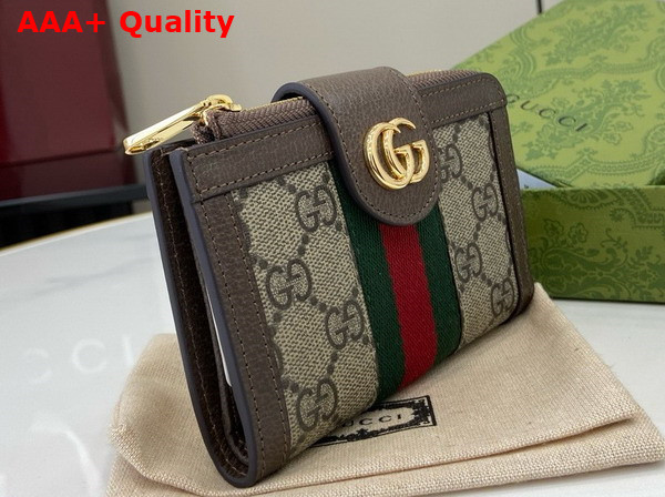 Gucci Ophidia Card Case Wallet with Web in Beige and Ebony GG Supreme Canvas 725662 Replica