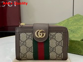 Gucci Ophidia Card Case Wallet with Web in Beige and Ebony GG Supreme Canvas 725662 Replica