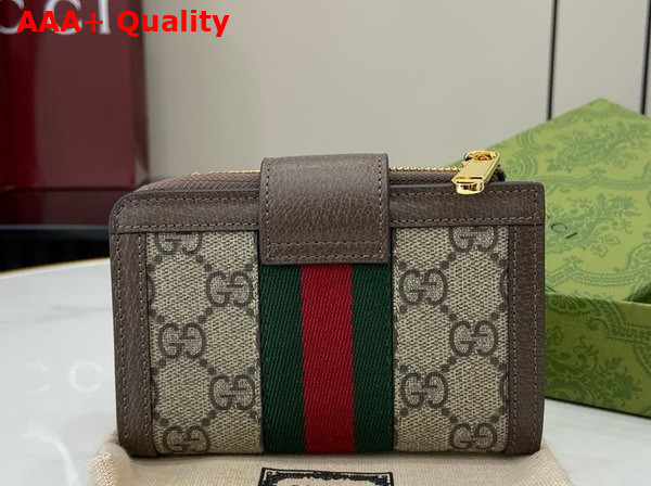 Gucci Ophidia Card Case Wallet with Web in Beige and Ebony GG Supreme Canvas 725662 Replica