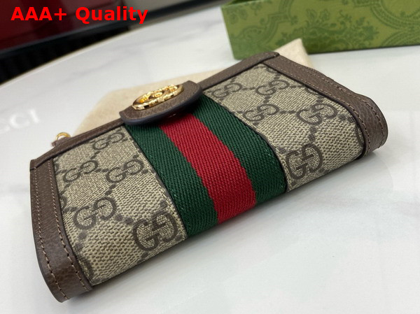 Gucci Ophidia Card Case Wallet with Web in Beige and Ebony GG Supreme Canvas 725662 Replica