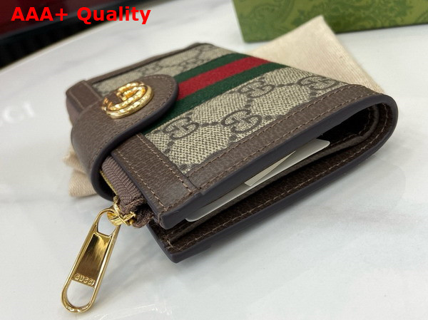 Gucci Ophidia Card Case Wallet with Web in Beige and Ebony GG Supreme Canvas 725662 Replica