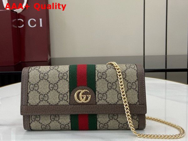 Gucci Ophidia Chain Wallet with Web in Beige and Ebony GG Supreme Canvas 772309 Replica