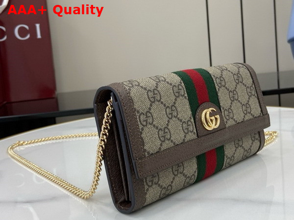 Gucci Ophidia Chain Wallet with Web in Beige and Ebony GG Supreme Canvas 772309 Replica