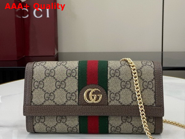 Gucci Ophidia Chain Wallet with Web in Beige and Ebony GG Supreme Canvas 772309 Replica