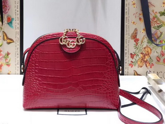 Gucci Ophidia Crocodile Small Shoulder Bag Hibiscus Red Crocodile