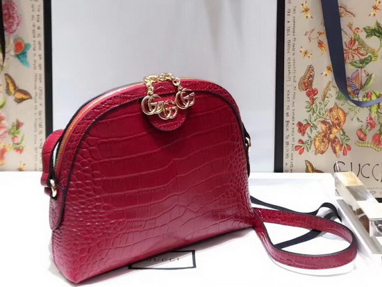 Gucci Ophidia Crocodile Small Shoulder Bag Hibiscus Red Crocodile