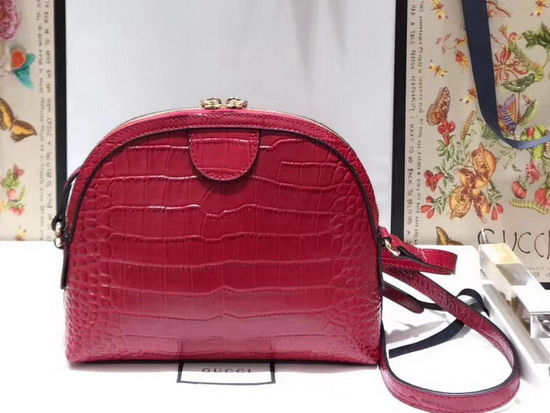 Gucci Ophidia Crocodile Small Shoulder Bag Hibiscus Red Crocodile