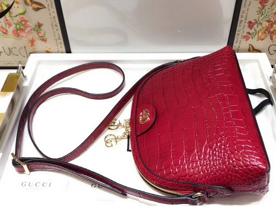 Gucci Ophidia Crocodile Small Shoulder Bag Hibiscus Red Crocodile