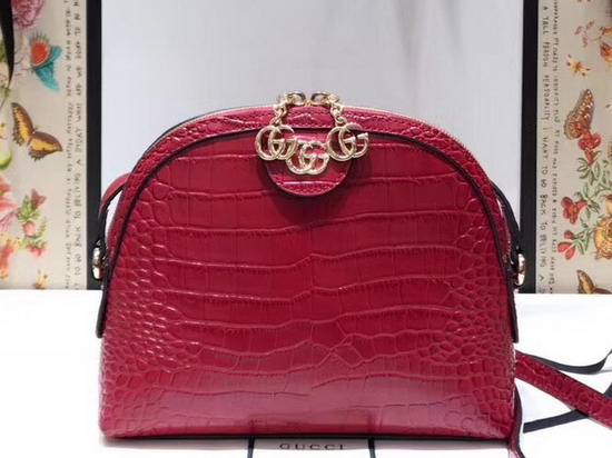 Gucci Ophidia Crocodile Small Shoulder Bag Hibiscus Red Crocodile