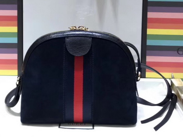 Gucci Ophidia Embroidered Small Shoulder Bag in Blue Suede