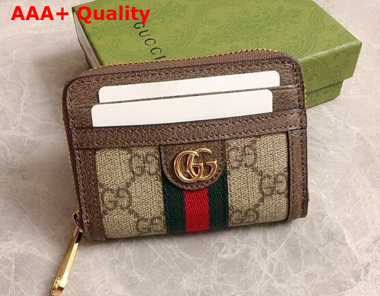 Gucci Ophidia GG Card Case Wallet in GG Supreme and Brown Leather 658552 Replica