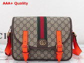 Gucci Ophidia GG Crossbody Bag in Beige and Ebony GG Supreme Canvas with Bright Orange and Brown Leather Trim 792376 Replica