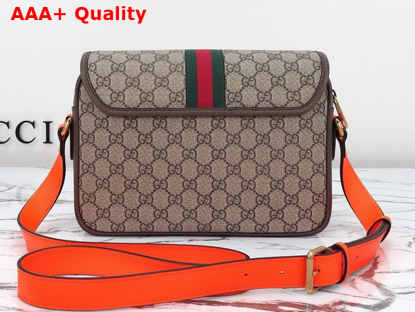 Gucci Ophidia GG Crossbody Bag in Beige and Ebony GG Supreme Canvas with Bright Orange and Brown Leather Trim 792376 Replica