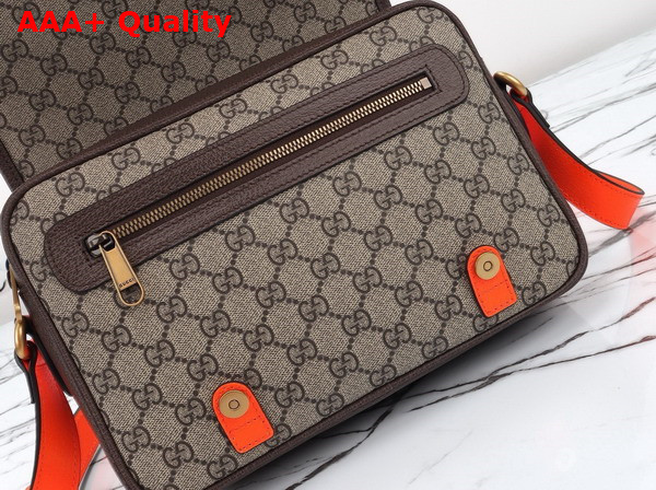 Gucci Ophidia GG Crossbody Bag in Beige and Ebony GG Supreme Canvas with Bright Orange and Brown Leather Trim 792376 Replica