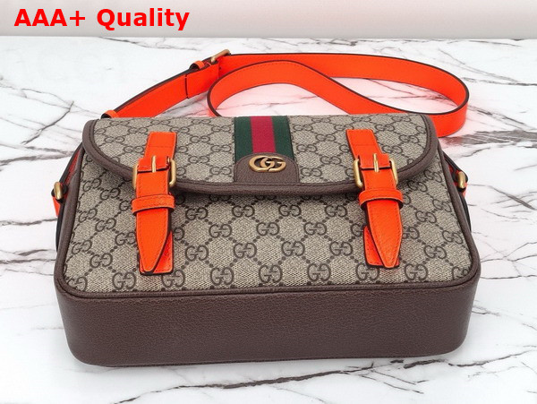 Gucci Ophidia GG Crossbody Bag in Beige and Ebony GG Supreme Canvas with Bright Orange and Brown Leather Trim 792376 Replica