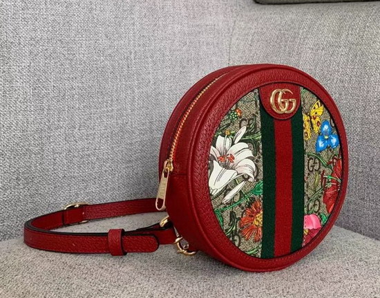 Gucci Ophidia GG Flora Mini Round Shoulder Bag Red 550618