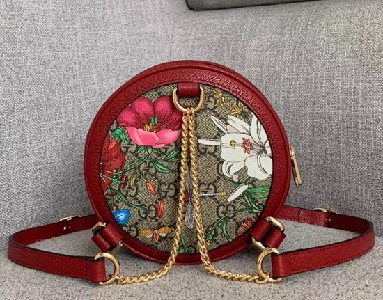 Gucci Ophidia GG Flora Mini Round Shoulder Bag Red 550618