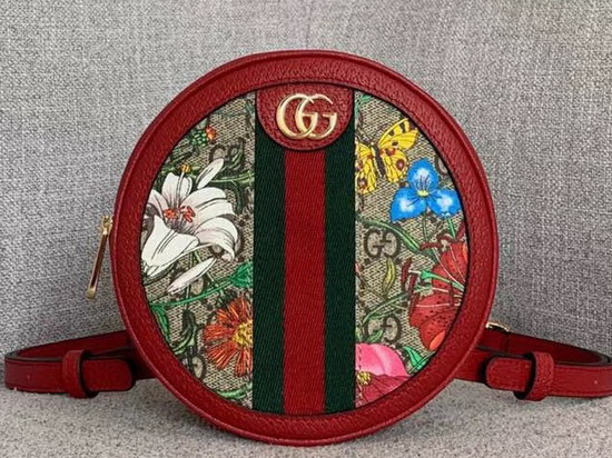 Gucci Ophidia GG Flora Mini Round Shoulder Bag Red 550618