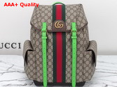 Gucci Ophidia GG Medium Backpack in Beige and Ebony GG Supreme Canvas with Bright Green and Brown Leather Trim 598140 Replica