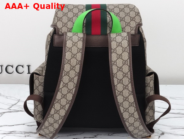 Gucci Ophidia GG Medium Backpack in Beige and Ebony GG Supreme Canvas with Bright Green and Brown Leather Trim 598140 Replica