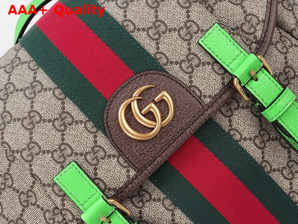 Gucci Ophidia GG Medium Backpack in Beige and Ebony GG Supreme Canvas with Bright Green and Brown Leather Trim 598140 Replica