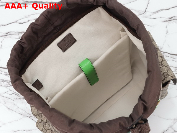 Gucci Ophidia GG Medium Backpack in Beige and Ebony GG Supreme Canvas with Bright Green and Brown Leather Trim 598140 Replica