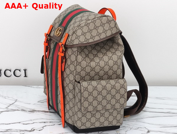 Gucci Ophidia GG Medium Backpack in Beige and Ebony GG Supreme Canvas with Bright Orange and Brown Leather Trim 598140 Replica