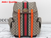 Gucci Ophidia GG Medium Backpack in Beige and Ebony GG Supreme Canvas with Bright Orange and Brown Leather Trim 598140 Replica