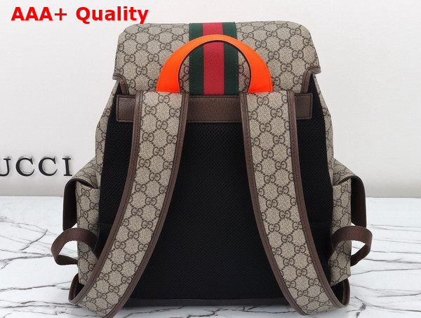 Gucci Ophidia GG Medium Backpack in Beige and Ebony GG Supreme Canvas with Bright Orange and Brown Leather Trim 598140 Replica