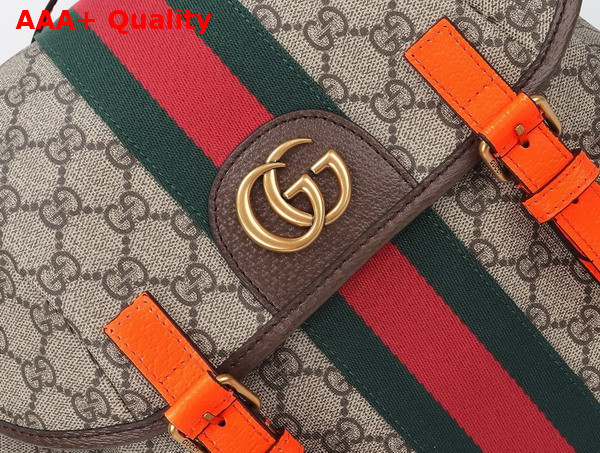 Gucci Ophidia GG Medium Backpack in Beige and Ebony GG Supreme Canvas with Bright Orange and Brown Leather Trim 598140 Replica