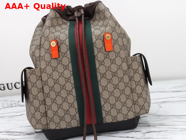 Gucci Ophidia GG Medium Backpack in Beige and Ebony GG Supreme Canvas with Bright Orange and Brown Leather Trim 598140 Replica