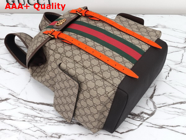 Gucci Ophidia GG Medium Backpack in Beige and Ebony GG Supreme Canvas with Bright Orange and Brown Leather Trim 598140 Replica