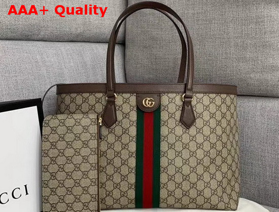 Gucci Ophidia GG Medium Tote Beige Ebony GG Supreme Canvas 631685 Replica