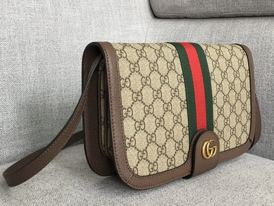 Gucci Ophidia GG Messenger Bag 548304 Beige Ebony GG Supreme Canvas