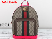 Gucci Ophidia GG Small Backpack in Beige and ebony GG Supreme Canvas with Fuchsia and Brown Leather Trim 547965 Replica