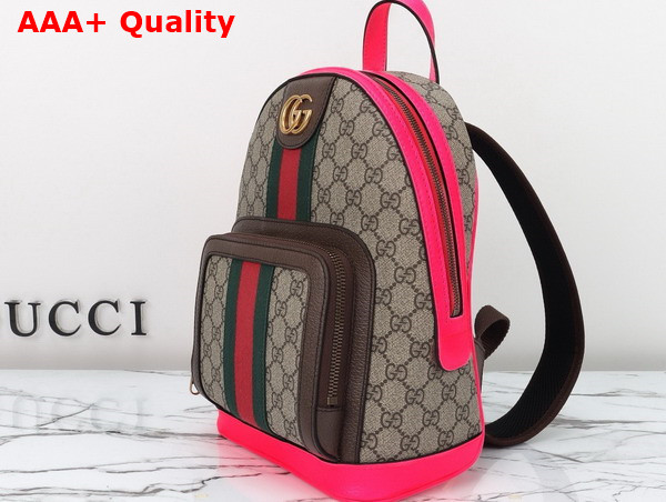 Gucci Ophidia GG Small Backpack in Beige and ebony GG Supreme Canvas with Fuchsia and Brown Leather Trim 547965 Replica