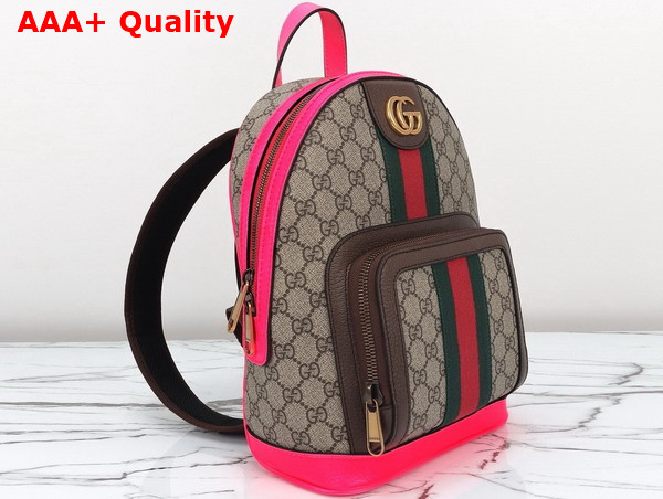 Gucci Ophidia GG Small Backpack in Beige and ebony GG Supreme Canvas with Fuchsia and Brown Leather Trim 547965 Replica